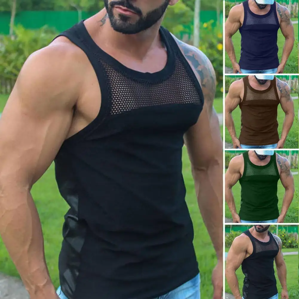 

Fishnet Trendy Colorfast Summer Top Casual Men Top Solid Color for Outdoor