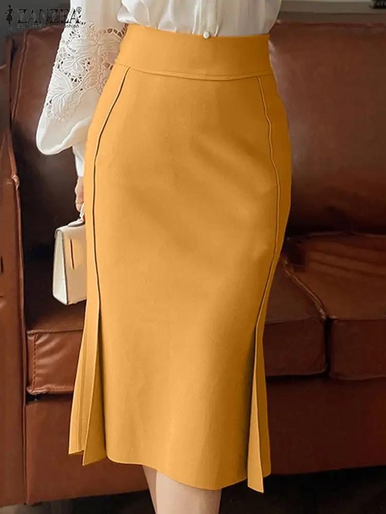 

ZANZEA Fashion Workplace Knee-length Skirt Packae Hip Mermaid Skirts Women 2023 Elegant High Waist OL Slit Hem Fishtail Jupes