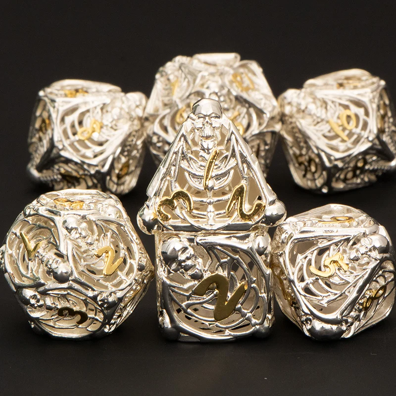 

Hollow Dnd Metal Dice Set Dungeon And Dragon Skull Silver D&d D+D Dice D20 D12 D10 D% D8 D6 D4 RPG Polyhedra Role Playing Dice