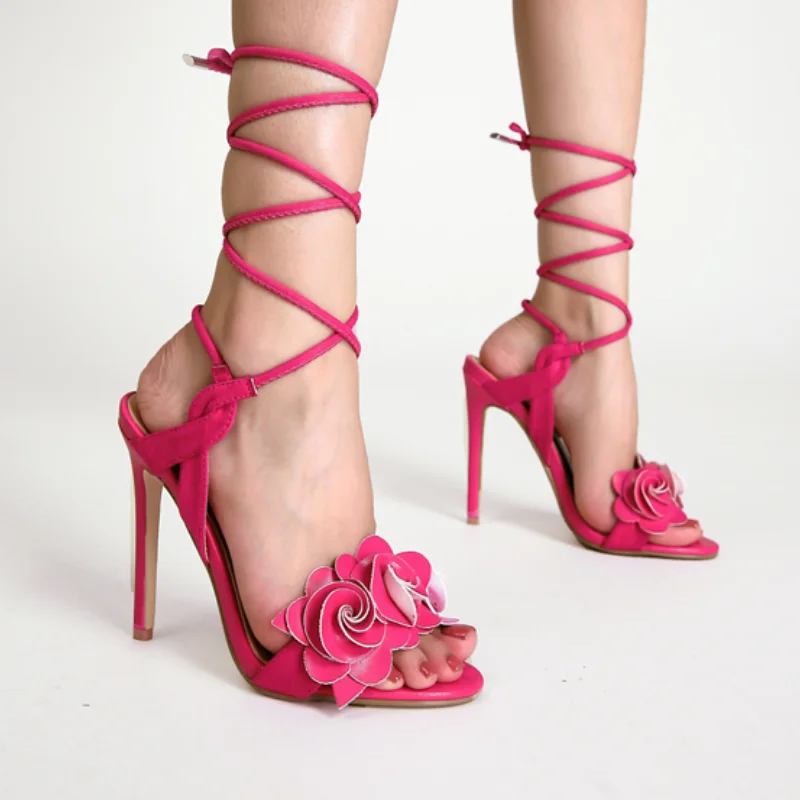 

Женские босоножки на высоком каблуке, летние сандалии с открытым носком и цветами, босоножки больших размеров 35-43