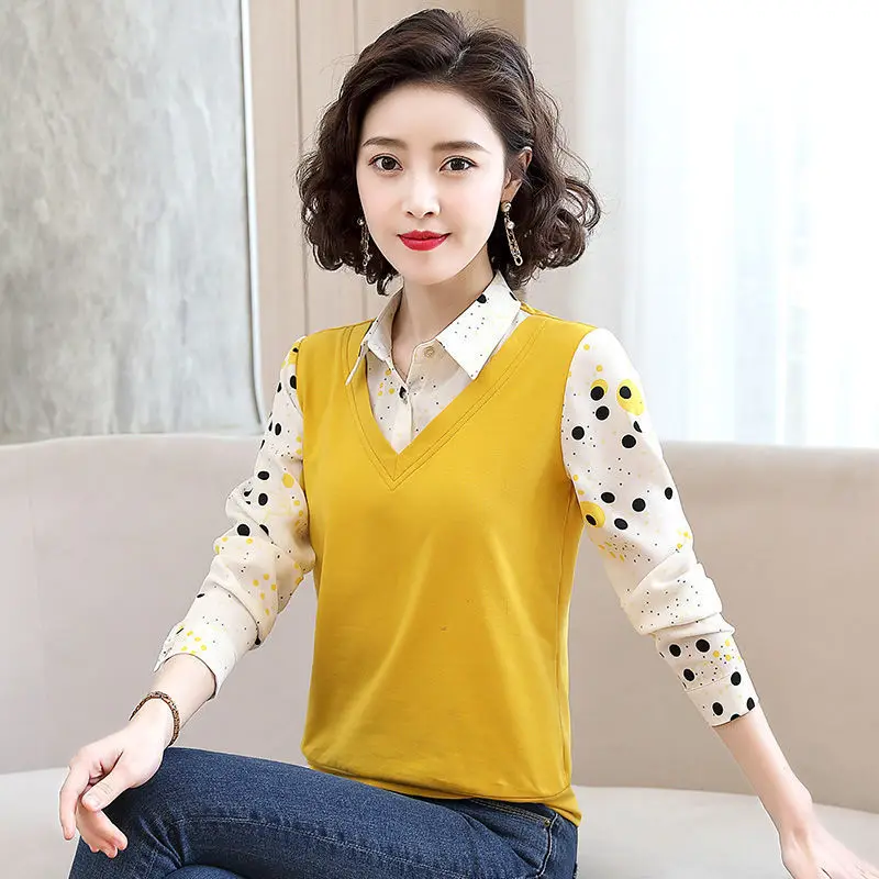 Поддельная нижняя рубашка из двух частей Новая корейская модная с принтом в