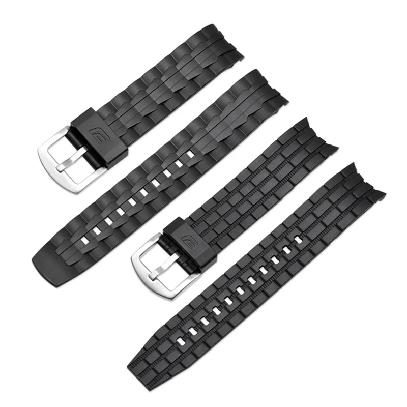 Black Waterproof PU Soft Sports Watch Strap for Casio EF-550 EF-523 22mm Bracelet Stainless Buckle
