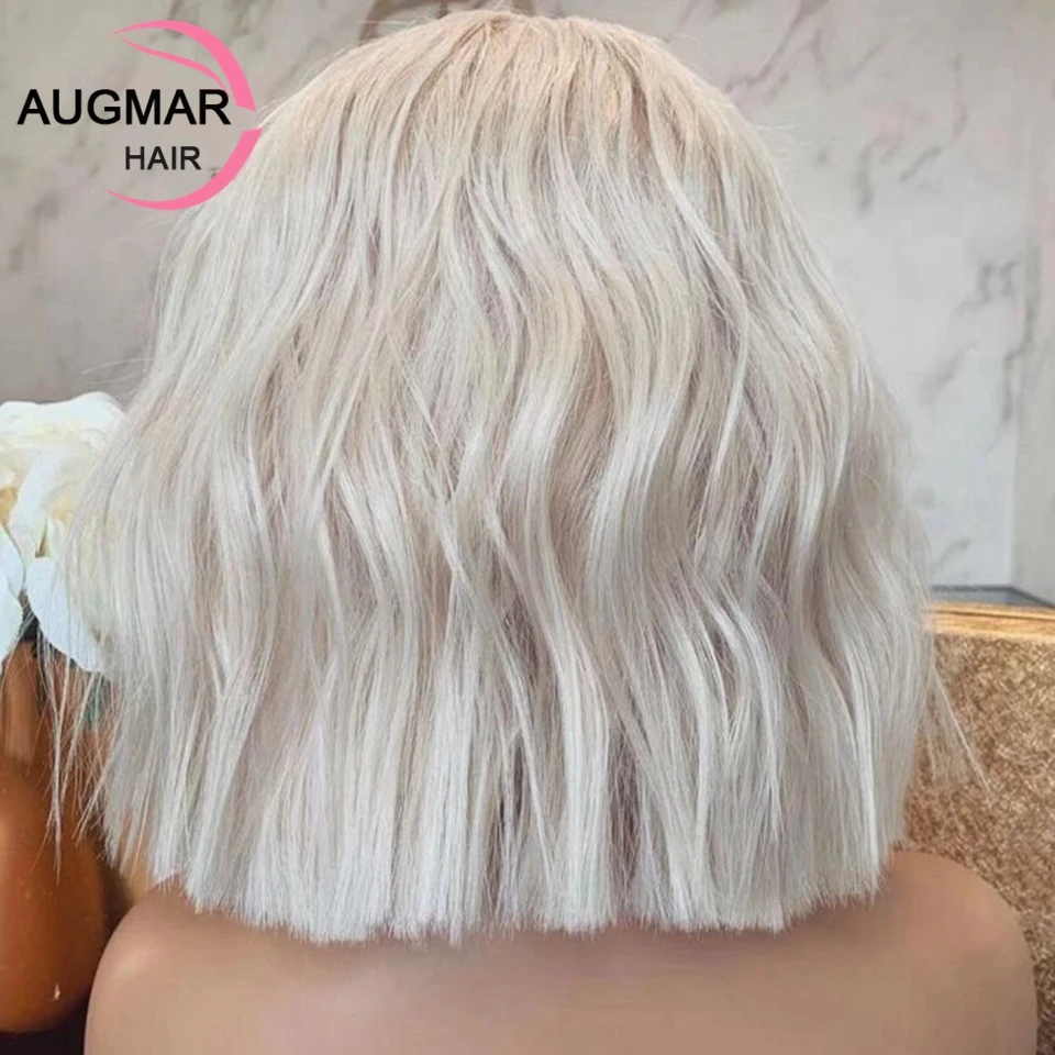 Парик Платиновый светлый Боб на сетке спереди с боковой частью короткие