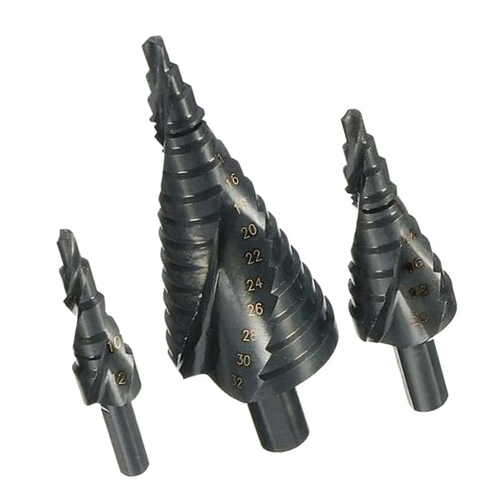 

3PCS Set HSS Titanium Nitride Coated Cone Spiral Step Drill Bit Kit Metal Hole Cutter Power Tools 4-12 20 32mm