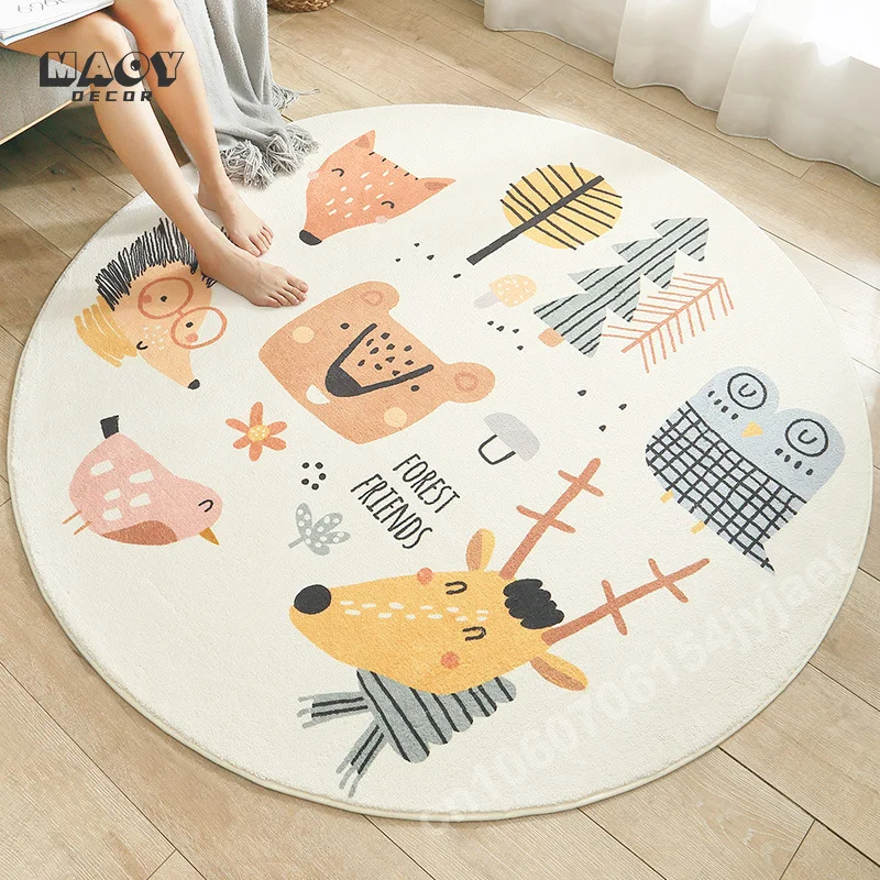 

Nordic Ins Style Round Rugs for Living Room Home Decor Cartoon Animal Baby Crawling Floor Mat Anti-slip Kids Nursery Play Carpet