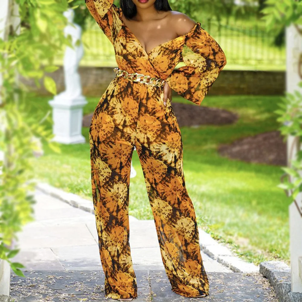 

2022 Casual Sexy Spring Autumn New Fashion Western Woman Jumpsuit Color Block Backless High Waist One Shoulder Women Jumpsuits