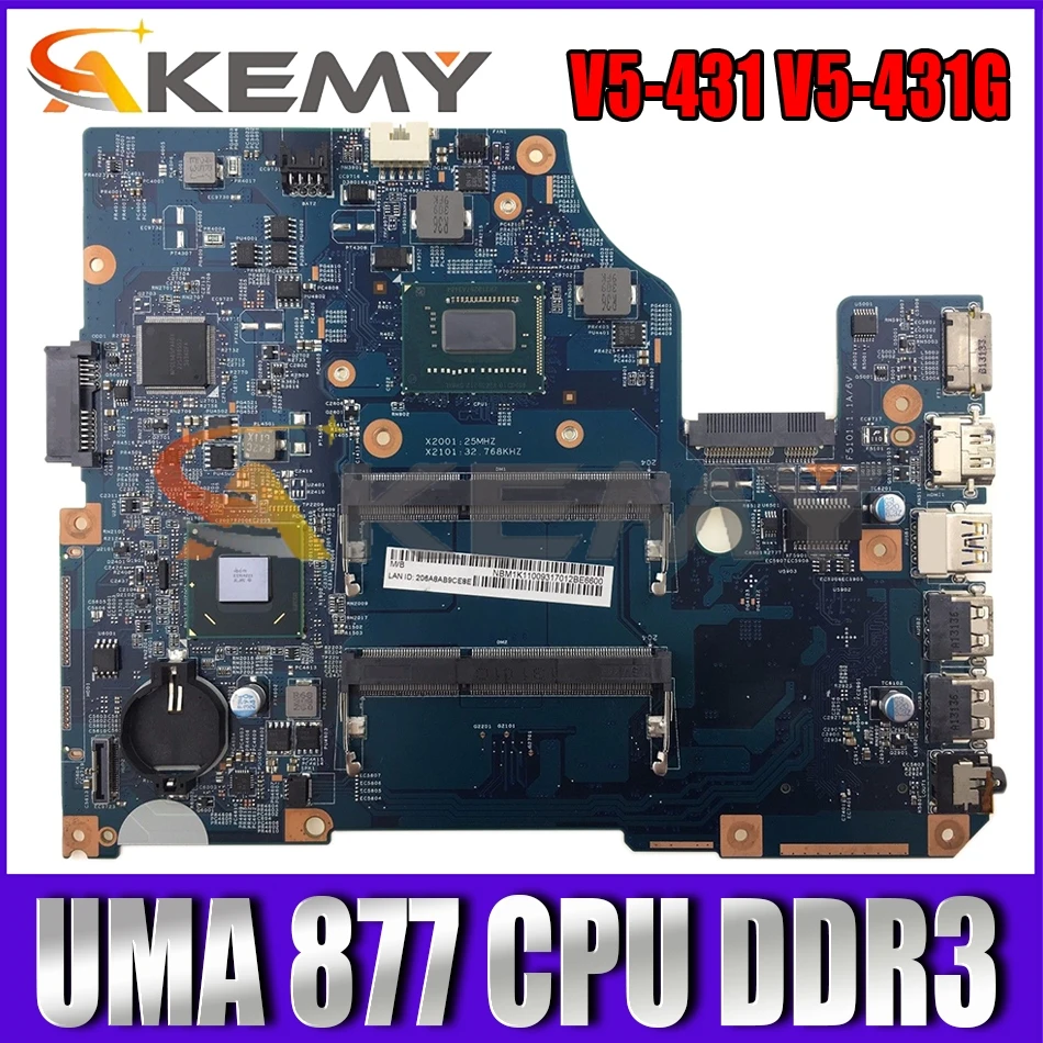 

AKEMY NBM1G11002 48.4VM02.011 Laptop motherboard For Acer aspire V5-431 V5-531 UMA 877 CPU DDR3 Main board full tested