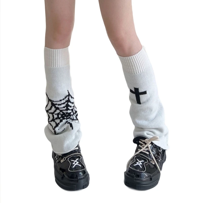 

Готические панковские расклешенные гетры с подолом, Женские Вязаные гольфы в стиле Харадзюку для перекрестной сети, уличная одежда, носки с манжетами для сапог