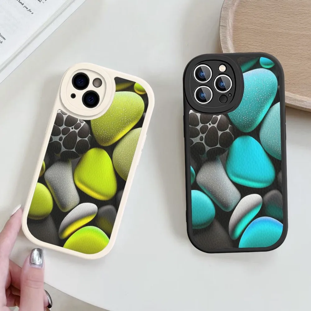 

Beautiful Colored Cobblestone Phone Case Hard Leather For iPhone 14 13 12 Mini 11 14 Pro Max Xs X Xr 7 8 Plus Fundas