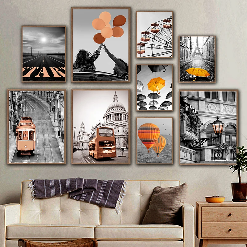 

Photograph Scenery Picture Home Decor Nordic Canvas Painting Black and White Landscape Orange Color Poster for Dormitory Design