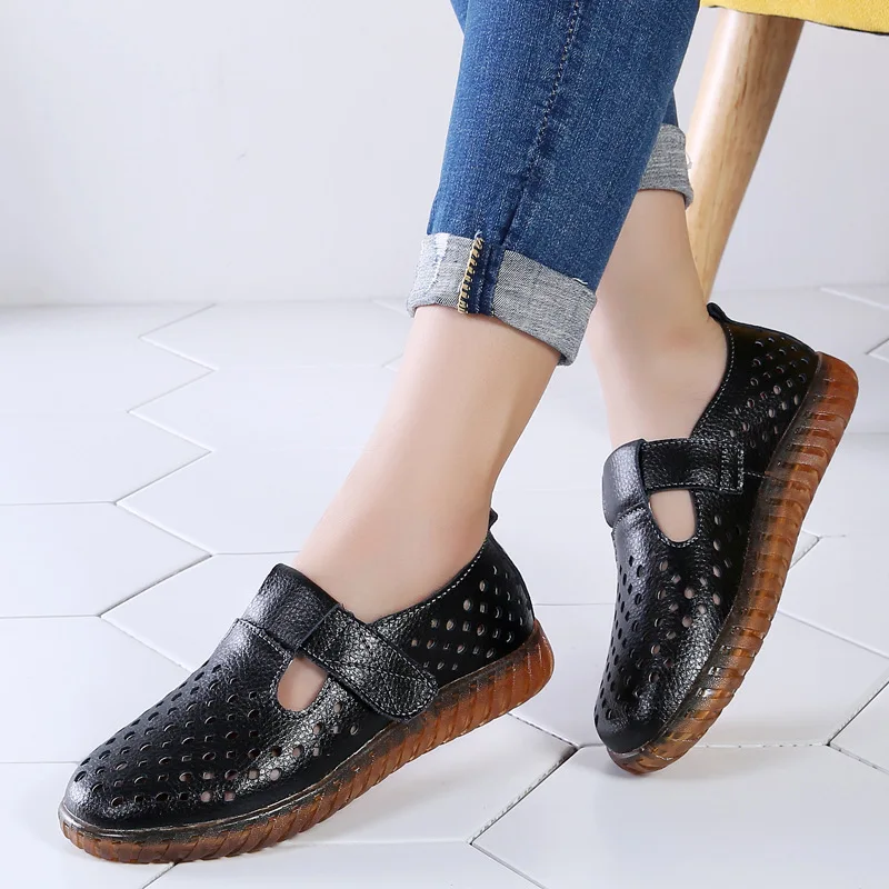 

Hollow Out Sneakers Women Shoes Female Genuine Leather Walking Sneakers Summer White Flat Lace Up Vulcanize Casual Shoes