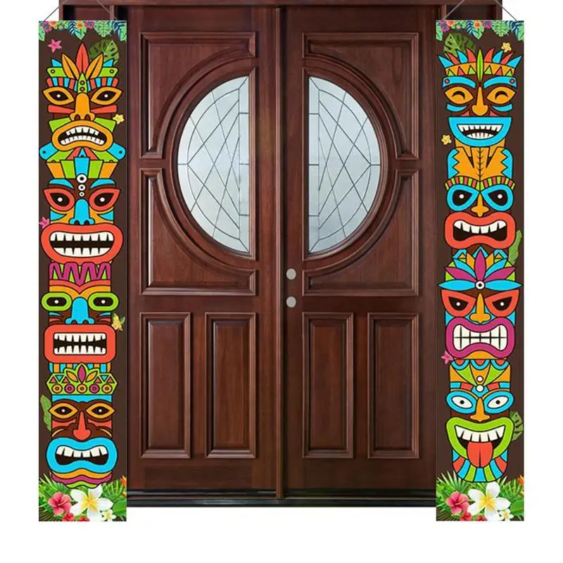 

Front Porch Signs Luau Party Tiki Banners With Tribal Totems Tropical Palm Leaves Wall Hanging Decor For Porch Window And Garde