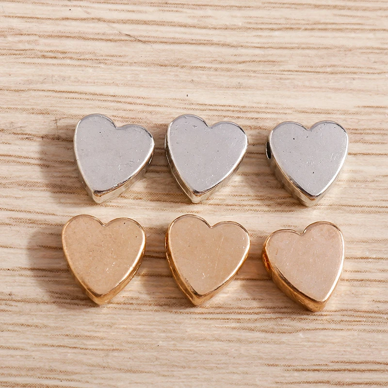 40pcs 8x8mm Gold Silver Color Alloy Love Heart Charms Beads for Jewelry Making DIY Handmade Bracelets Necklaces Crafts Supplies
