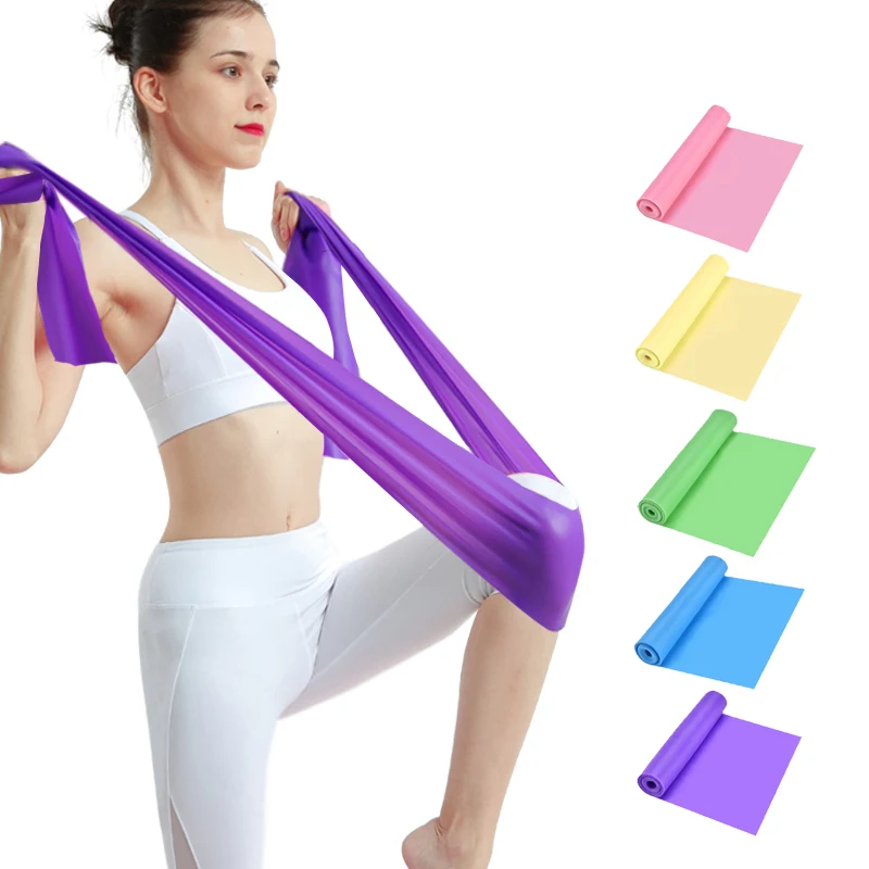 

Yoga Pilates Stretch Resistance Band 1500* 150*0.35mm Elastic Natural Rubber Fitness Equipment Resistance Bands
