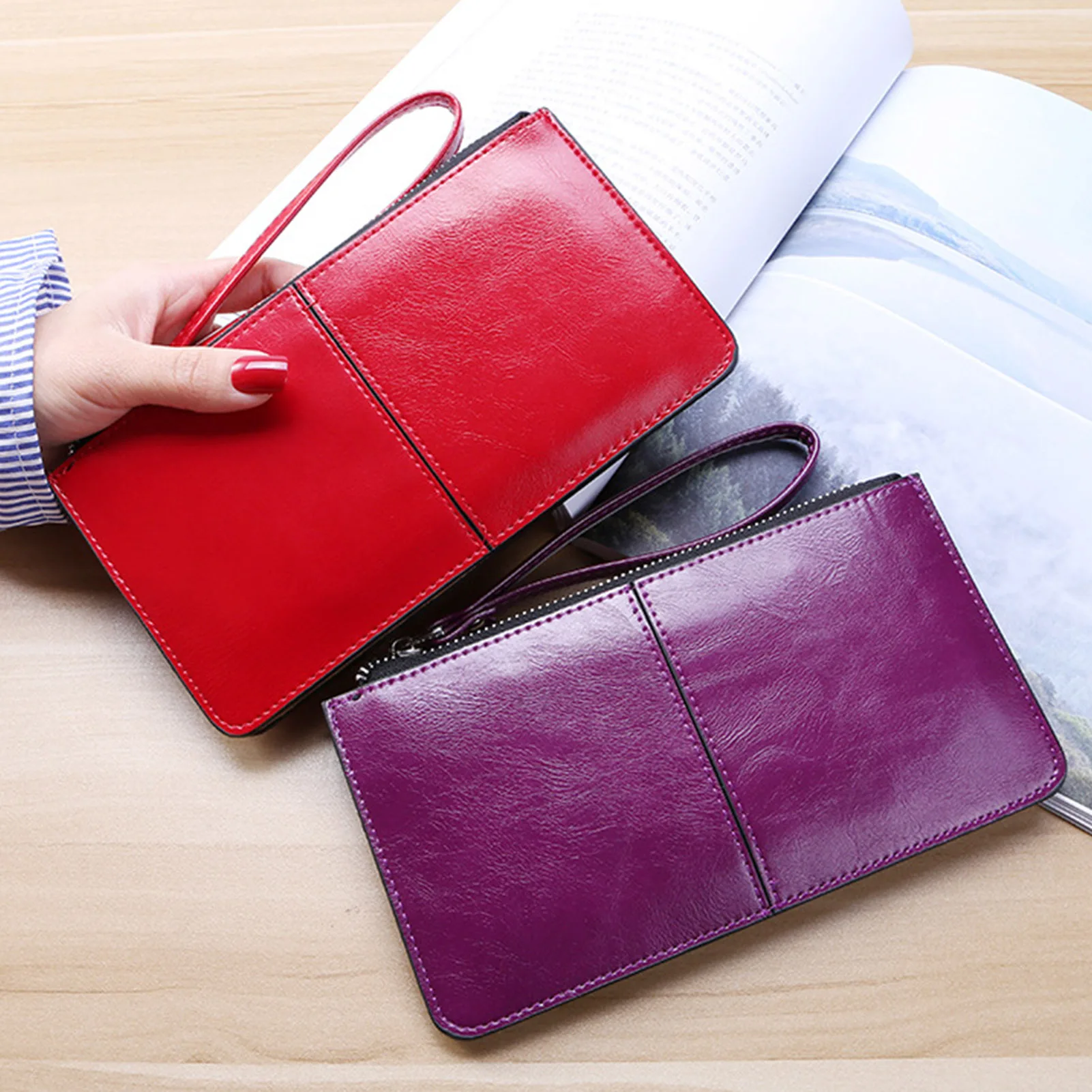 

Female Large Capacity Coin Purse Elegant PU Long Purses Zipper Coin Pocket for Party Wedding Dating Afternoon Tea d88