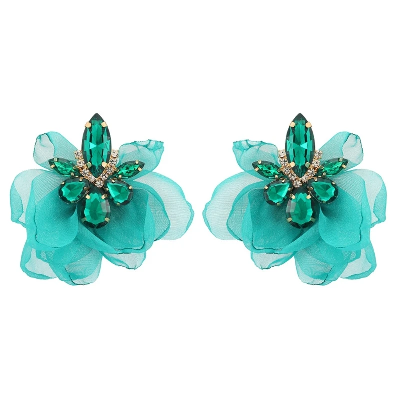 

1Pair Chic Petal Handmade Fabric Earrings Lace Flower Big Stud Earrings for Girl