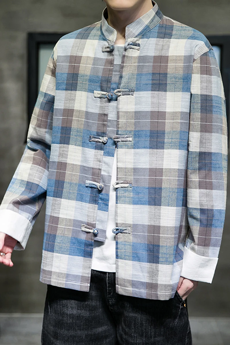 Мужская традиционная китайская одежда весна-осень однотонный костюм Тан