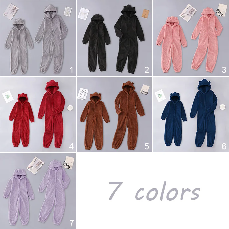 Women Winter Flannel Pajamas Nightgown Adult Sleepwear Long Sleeves Thick Plush Jumpsuit Lady Hooded Homewear Robes Romper