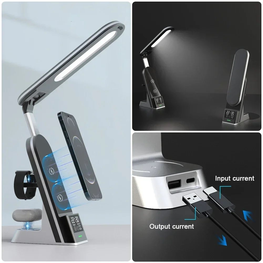 Светодиодная настольная лампа с регулируемой яркостью беспроводное зарядное
