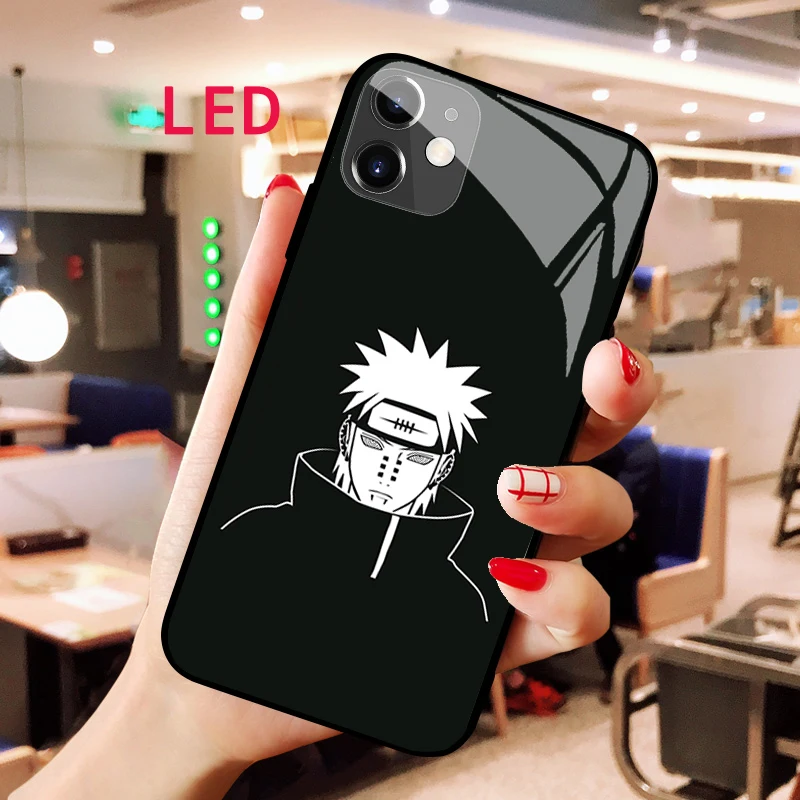 

Naruto Luminous Tempered Glass phone case For samsung note 20 21 22 FE Pro ultre plus Luxury Fashion LED Backlight cool cover
