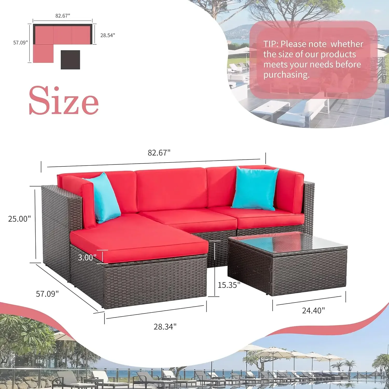 Набор мебели для дворика Shintenchi 5 предметов уличный секционный диван из ПЭ ротанга