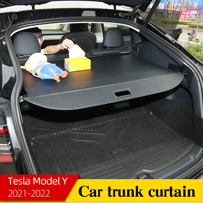 

2023 Tesla Model Y Trunk Partition Curtain Trunk Cover Curtain Non Perforated Upper&Lower Layered Retractable Cover Curtain