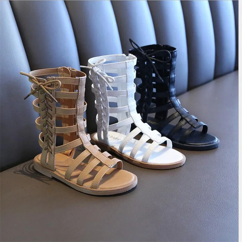 

2023 new hot Girls summer sandals High-top Fashion Roman Open toe Sandals Girls Soft bottom non-slip classic princess shoes21-30