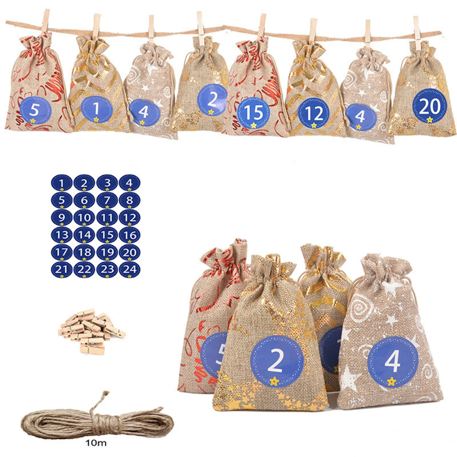 

Candy Bag Linen Christmas Bag 1-24 Calendar Bundle Cotton Advent Pattern Home Decor Small Sticky Calendar 2022