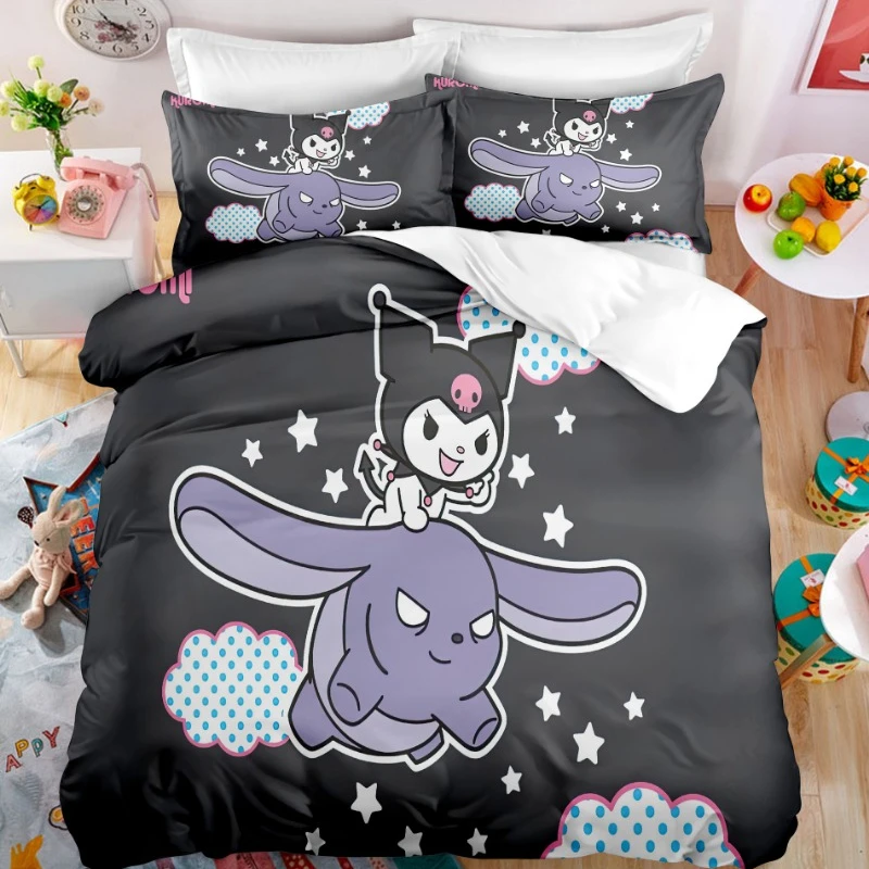 Фото Комплект постельного белья Kuromi Kawaii, аниме-фигурка, Pachacco My Melody Kuromi, домашнее одеяло, подушка, искусственная Милая женская декоративная кровать №5