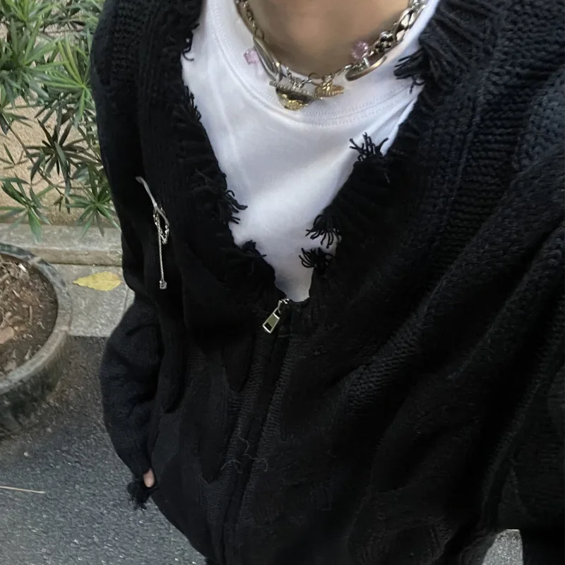 Американские потертые края High Street металлические контрастные цвета кардиганы с