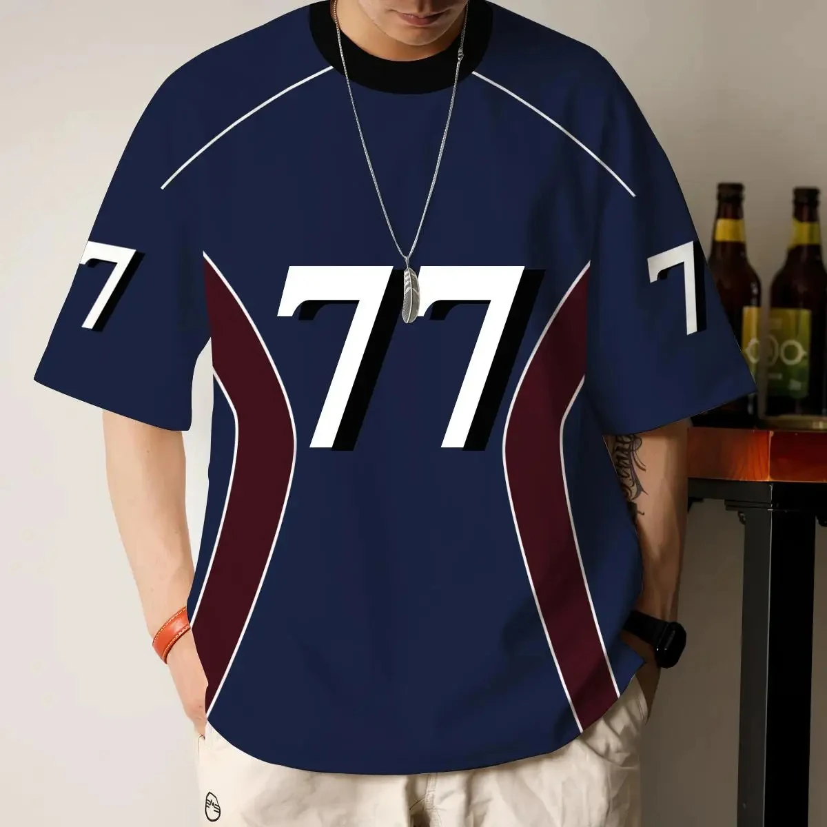 Футболка мужская оверсайз с 3D-принтом Модный Повседневный пуловер круглым