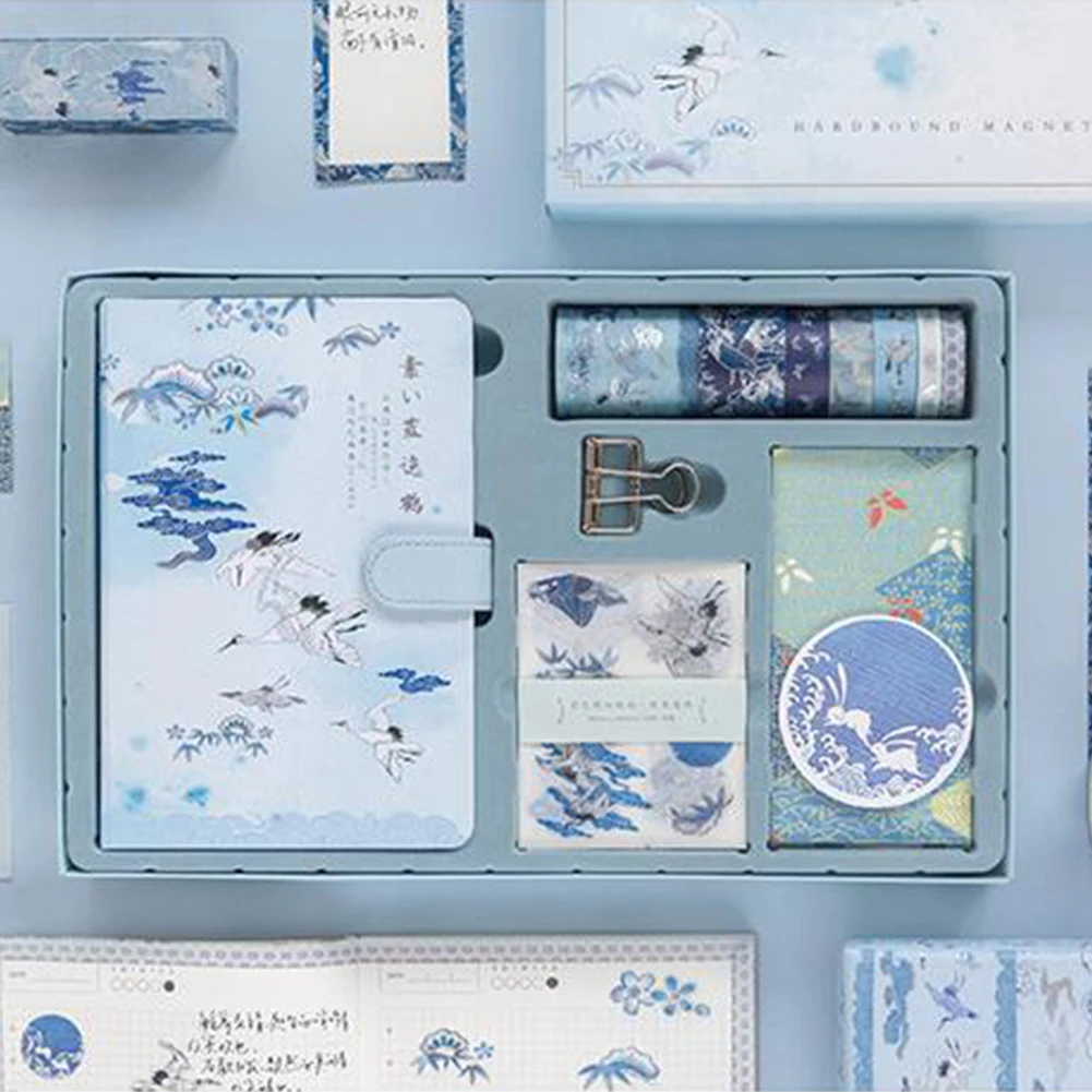 

1set Travel Horizontal Line Magnetic Buckle With Paper Stickers Portable Kids Gift Chinese Style Stationery DIY Journal Notebook