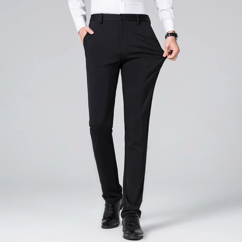 Зимнее эластичное темно-синее длинное платье брюки мужские облегающие прямые