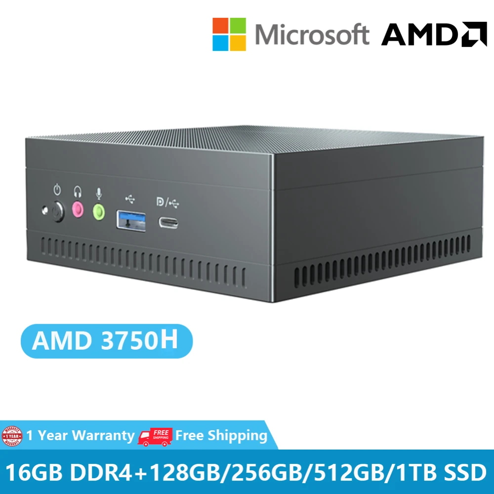 Desktop Compute Mini Pc Ryzen Windows10 Amd R7 3750H 4-Core 16Gb Ddr4 Vega 10 Graphics Mobile Office Gaming Pc 4K Dp Type-C Hdmi