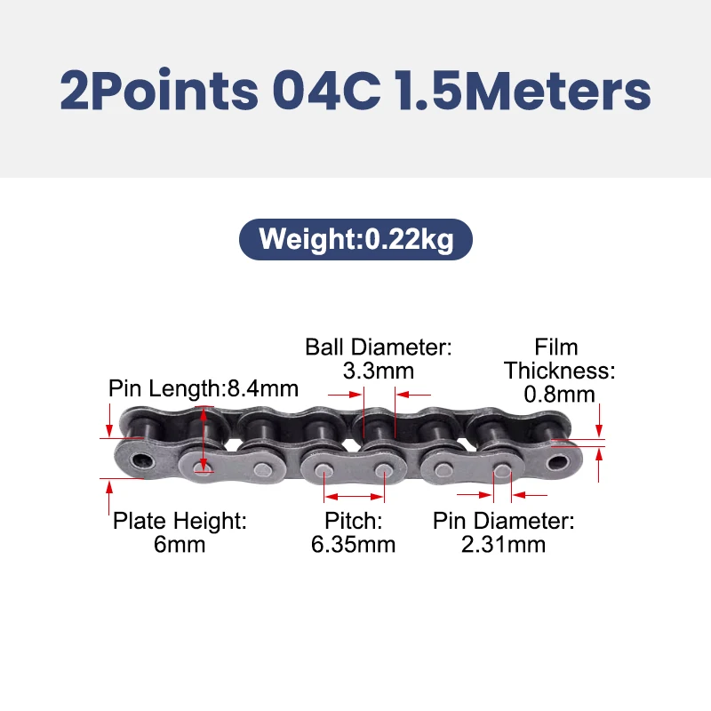 

1 шт., 2 точки, 04C, 1,5 метра, промышленная трансмиссионная цепь, роликовая цепь из углеродистой стали