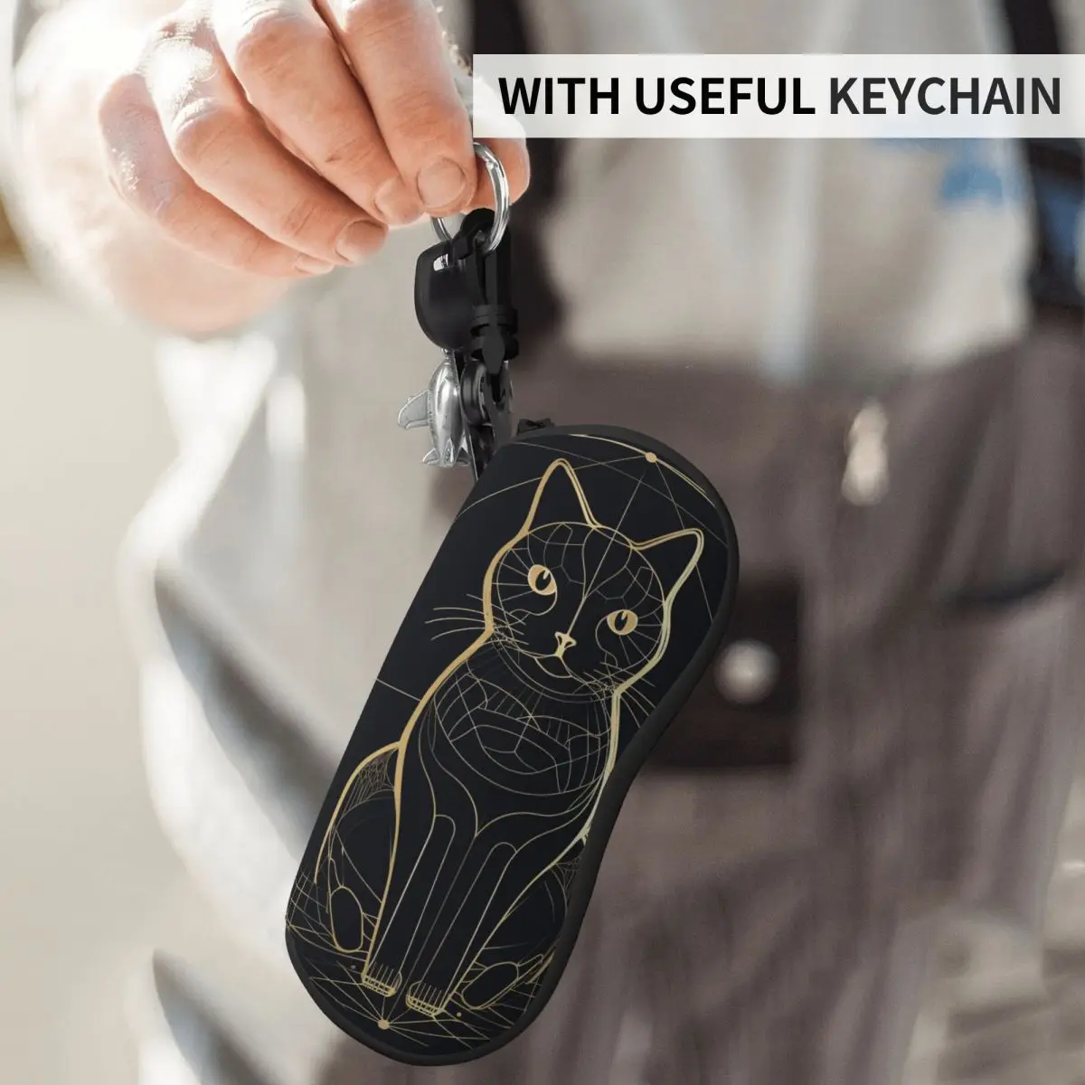 

Cat Vertical Glasses Case Astro Geometry Minimalist Art Pocket Convenient Sunglasses Pouch Key Chain Men Women Eyewear Accessory