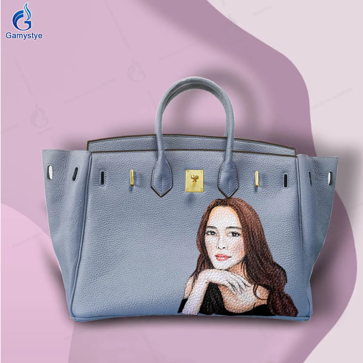 

Vintage Custom Hand Painted Avatar Portrait Women Handbag Shoulder Bag Genuine Leather Ladies Large Messenger Bags Female Tote