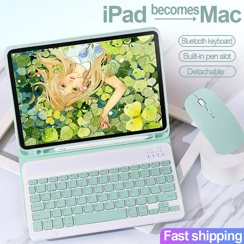 

For iPad 9.7 2017/2018/2019 Air 1 2 3 4 Pro 9.7 10.2 10.5 10.9 11 Mouse Bluetooth Keyboard Case Cover For iPad 5th 6th 7th Gen