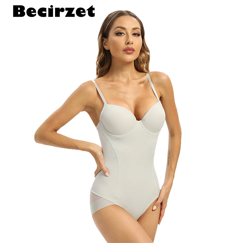 Grey Bodysuit Body Shaper Women Skinny Bodycon Thin Sleeveless Bodysuit with Underwire Bra Sexy (Smaller Design)