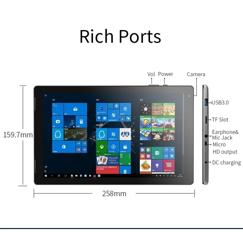 Фото EZPAD 10,1-дюймовый планшетный ПК с Windows 10, 4 ГБ DDR RAM, 64 ГБ ПЗУ, 64 бит, четырехъядерный процессор Intel Z8350, FHD 1920 x 1200 IPS, 6500 мАч, порт HDMI №3