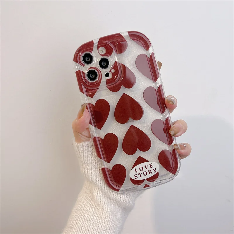 Wine Red Love Phone Case For iPhone 14 13 12 11 Pro XS MAX XR 7 8 Plus Mini SE2020 Silicone Cover Cases