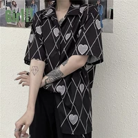 deeptown harajuku shirt women heart print graphic tees summer 2021 punk short sleeve black shirt japan style 2022 button up tops
