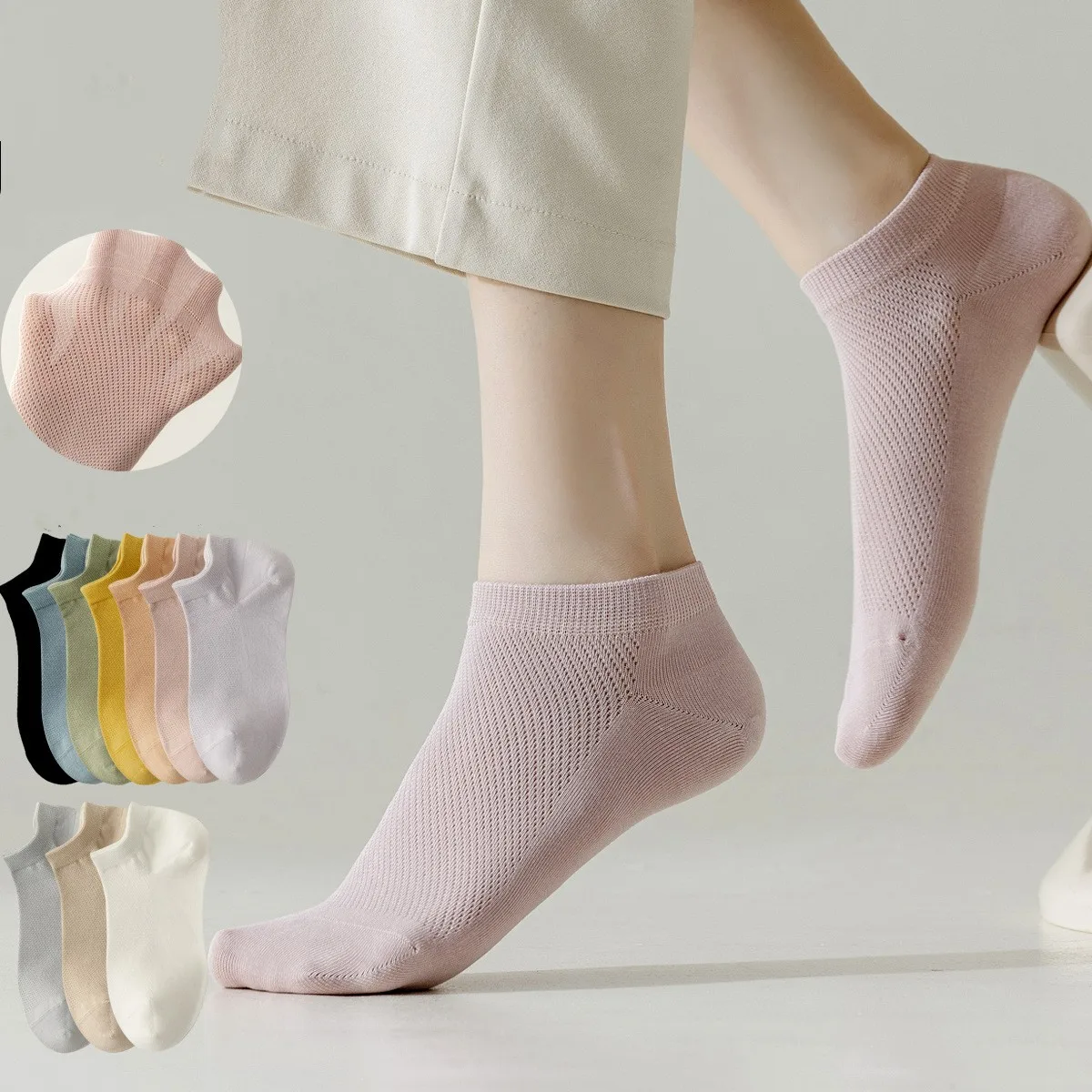 Pinkies Mujer Calcetines Pinkies Woman Socks Short Socks for Women Women's Cotton Socks Boat Socks Summer Short Tube Mesh Candy