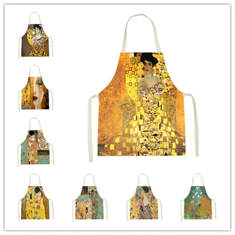 

Customized Oil Painting Tears Apron Kitchen Cooking Pinafore Parent-child Halter Sleeveless Linen Household Baking Waist Aprons