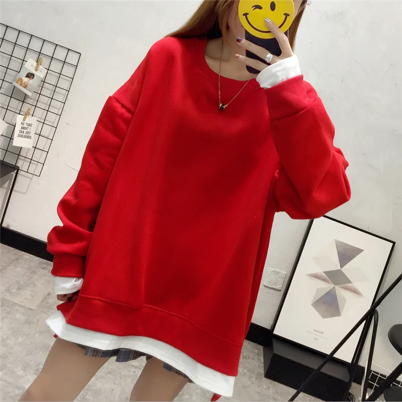 

#2378 casual Loose Sweatshirts Ladies Autumn Winter Casual Loose Cotton Sweatshirt Women Sweatshirts Girls Streetwear Red Yellow