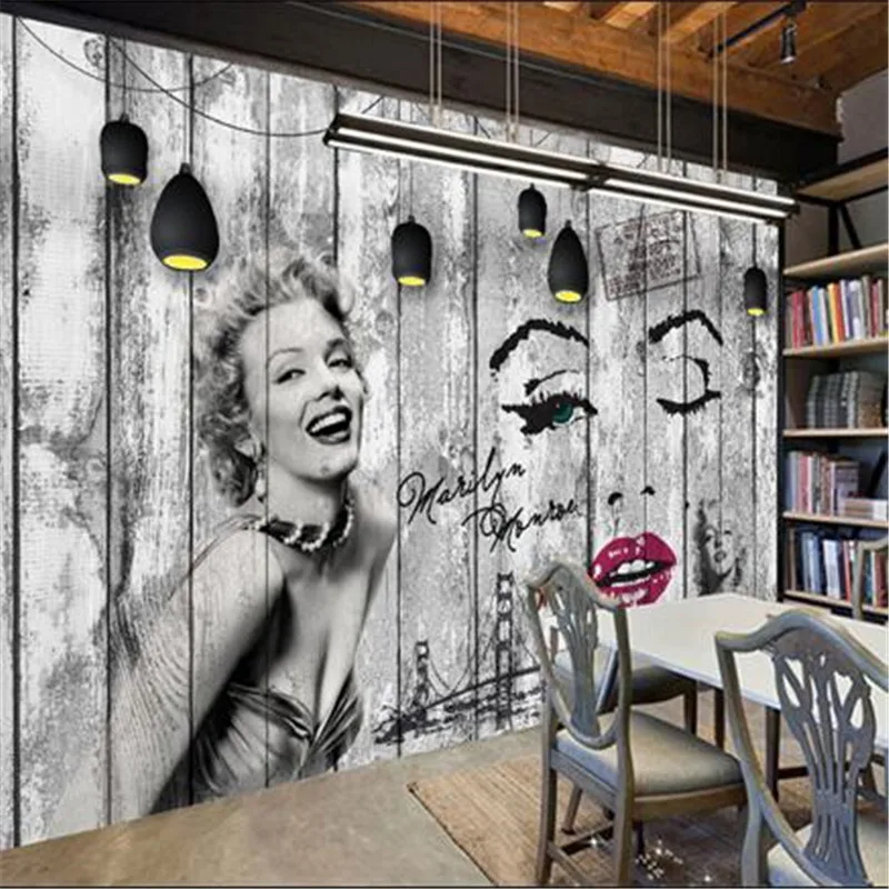 Papel De pared 3D Retro De Marilyn Monroe, decoración Industrial De cafetería, restaurante y Bar, Mural De fondo, Papel De pared 3d