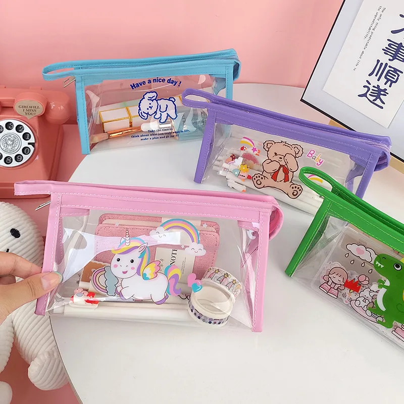 

1Pc Big Waterproof Transparent Pencil Case PVC Students Pencil Bag Stationery Pen Bag Kawaii Makeup Cosmetic Bag Travel Bags