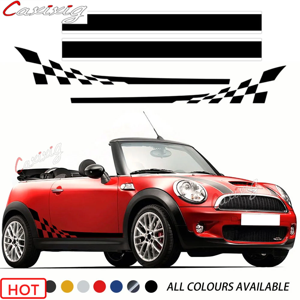 

Автомобильный Стайлинг гоночная решетка дверь боковые клетчатые полосы юбка корпус капот наклейка для MINI Cooper R50 R52 R53 R56 F56 R60