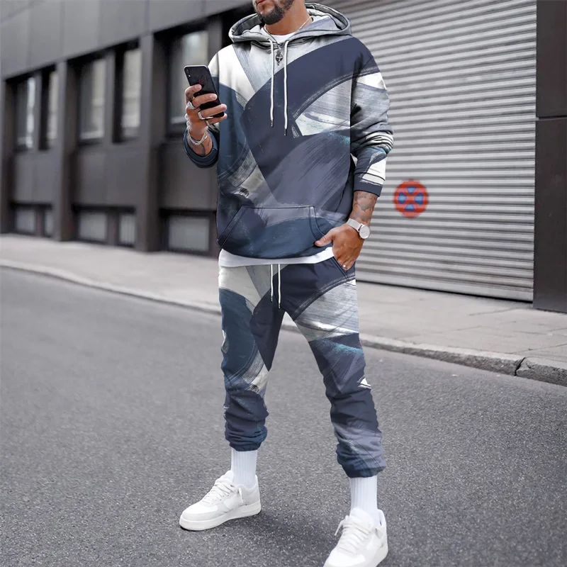 The New Men's Fall/winter Hoodie Suit Is Fashionable And Comfortable Long Sleeve Hoodie + Trousers 2 Piece Street Jogging Suit