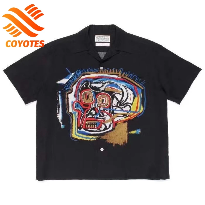 

COYOTES Graffiti Men's Shirts Summer Short Sleeve Hawaiian Shirt Men Women High Street Beach Shirts Fashion Thin Man Blouse